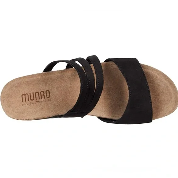 Munro Women’s Camila Slip-On Strappy Leather Walking Wedge Sandal Black Size 8 - Picture 12 of 12